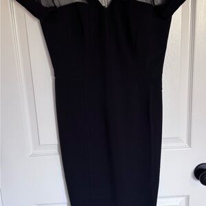 Maggy London Black Midi Sheath Dress with Illusion Neckline